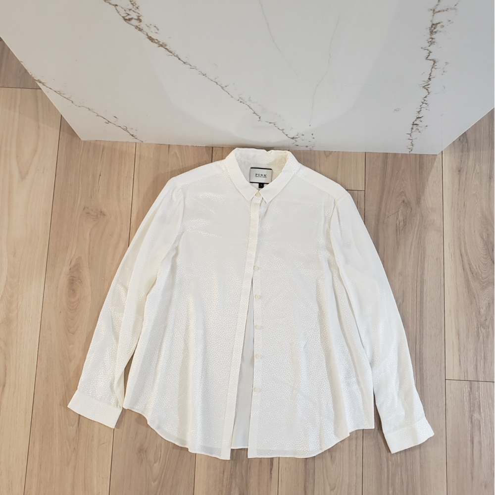 Thomas Pink 100 Percent Silk Cream Button Down Shirt Womens 16 Luxe Workwear
